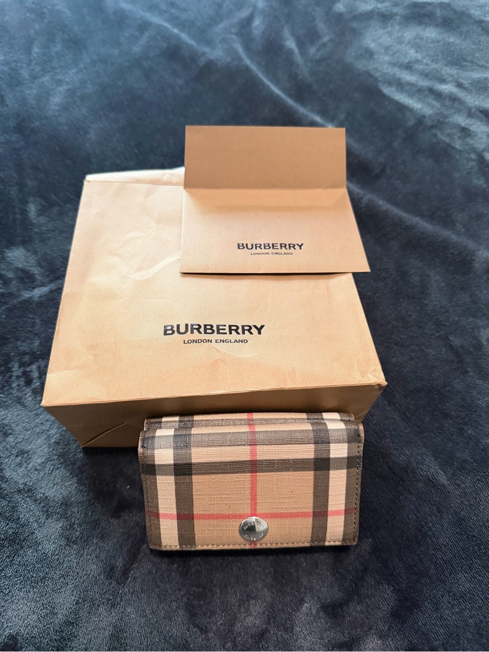 Burberry Plaid Small Wallet in Beige, Black & Red